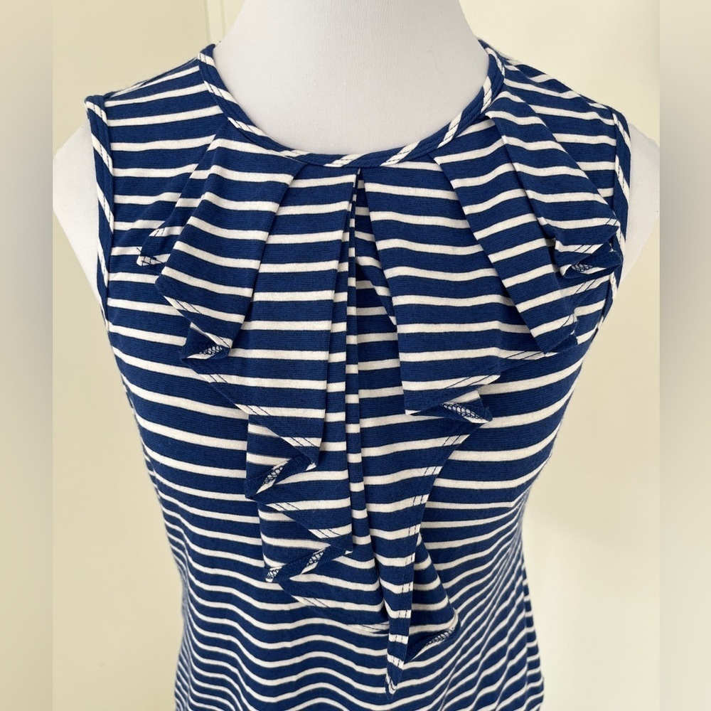 TRINA TURK Striped Tank Top Keyhole Neck Detail Back Front Ruffle Nautical Chic - Picture 4 of 12